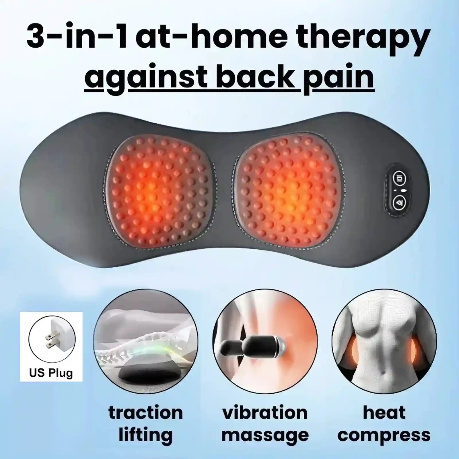 Back Massager with Heat and Vibration for Pain Relief - Tidesmit Relaxation Treatment Massager US Plug Tidesmit