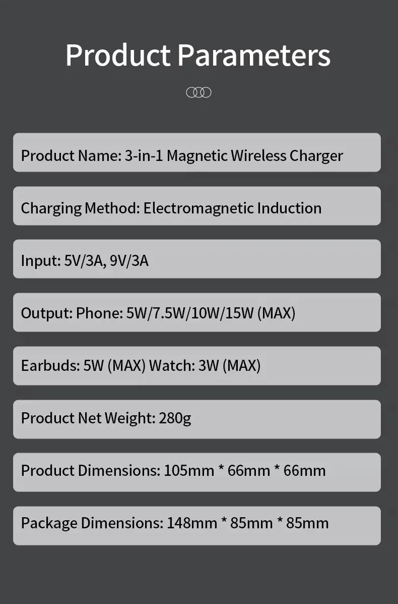 3 in 1 Wireless Charger for Apple Devices - Qi Certified Grey Station Tidesmit