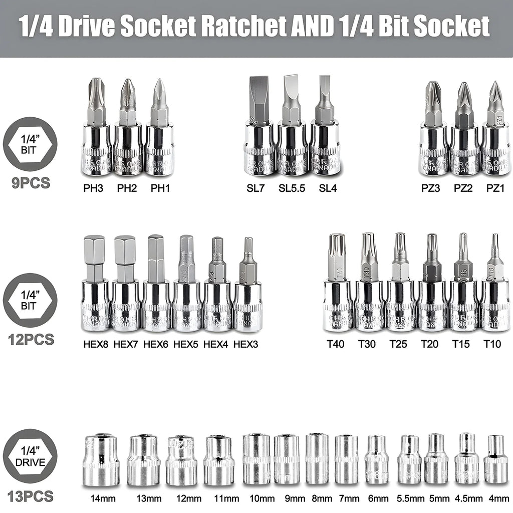 Podofo 46pcs Car Repair Tool Kit NEW Car Repair Tool Kit Socket Set Car Repair Tool Ratchet Torque Screwdriver For Bicycle