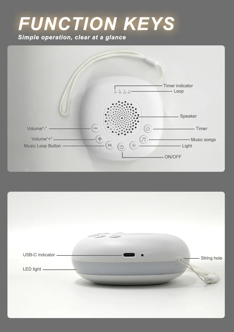 White Noise Machine Portable Baby Sleep Machine Soothing Sounds Sleep Therapy Sound Monitor Generator for Babies Adult Relax