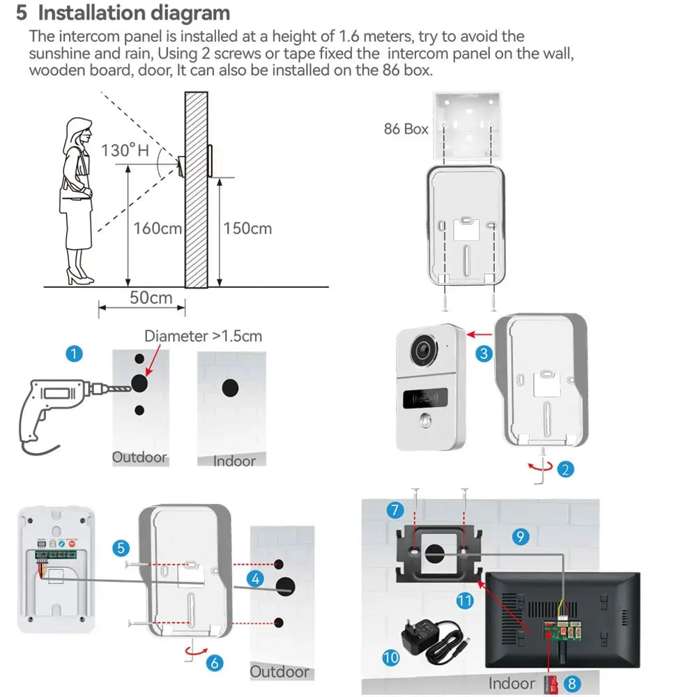Wireless WiFi Video Doorbell 4 Wire 10 inch Touch Screen Tuya Smart 2V2/2V3 Home Video Doorphone Intercom System RFID APP Unlock