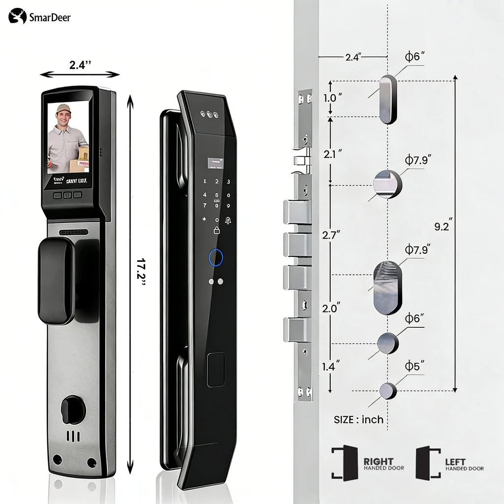 SmaerDeer Smart lock with Camera 3D Facial Recognition Electronic Door Lock with Visual Doorbell for Video Surveillance