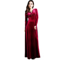 Vintage Women Autumn Long Sleeve V Neck Pleated Velvet Banquet Party Maxi Dress Party Wedding Elegant Evening dress 