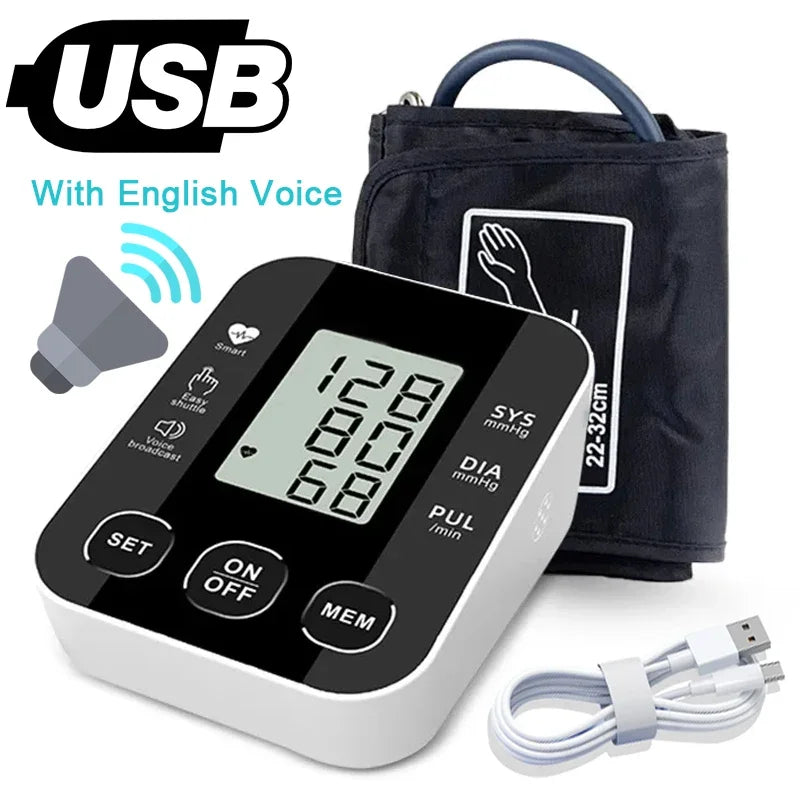 Voice BP Sphygmomanometer Heart Rate Pulse Tonometer Russian / Arabic / Spanish / Portuguese Voice Arm Blood Pressure Monitor