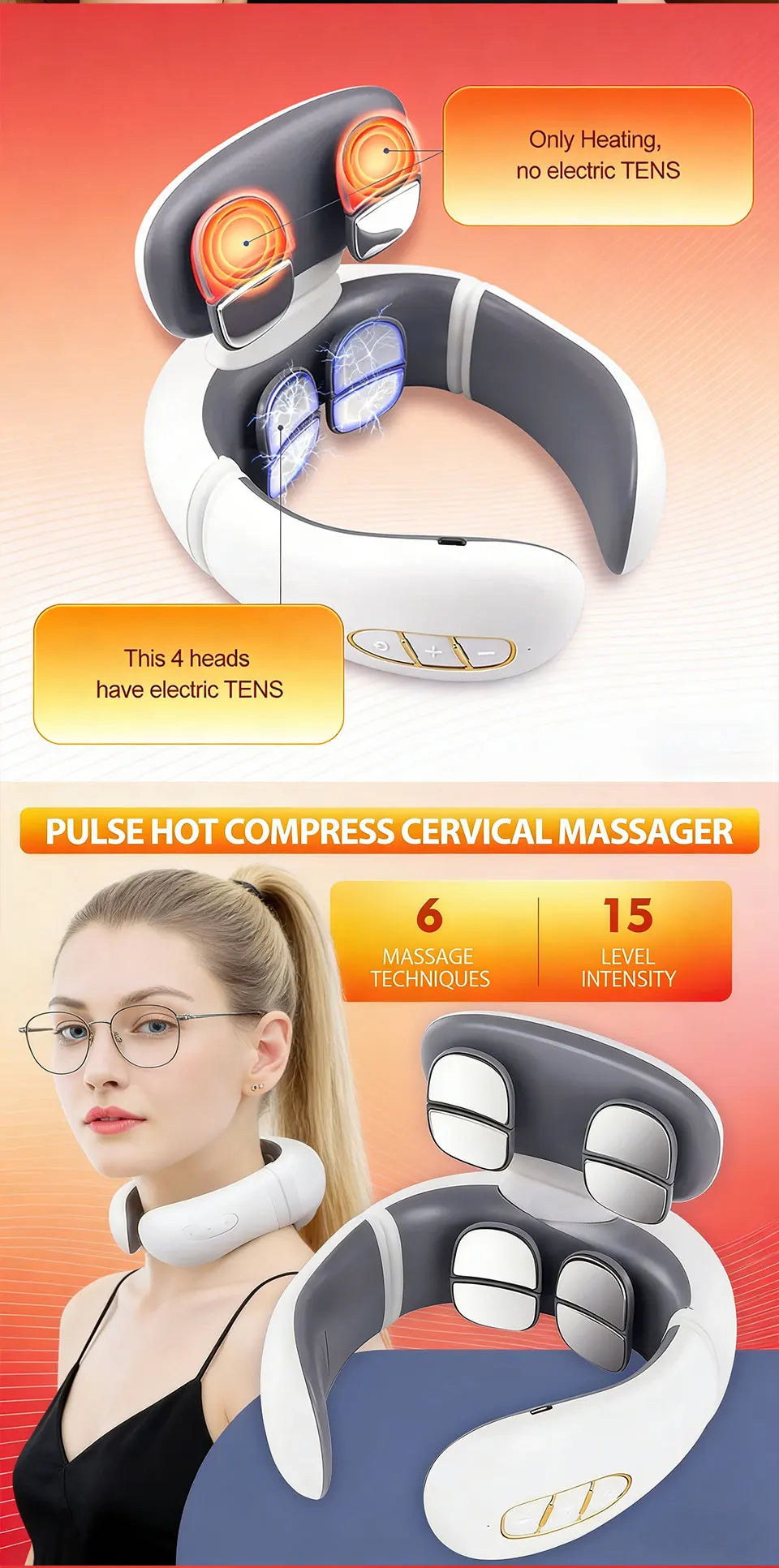 Vibration Neck Massager with Heated Pulse Relief - H808 Model Back Massage Instrument Tidesmit