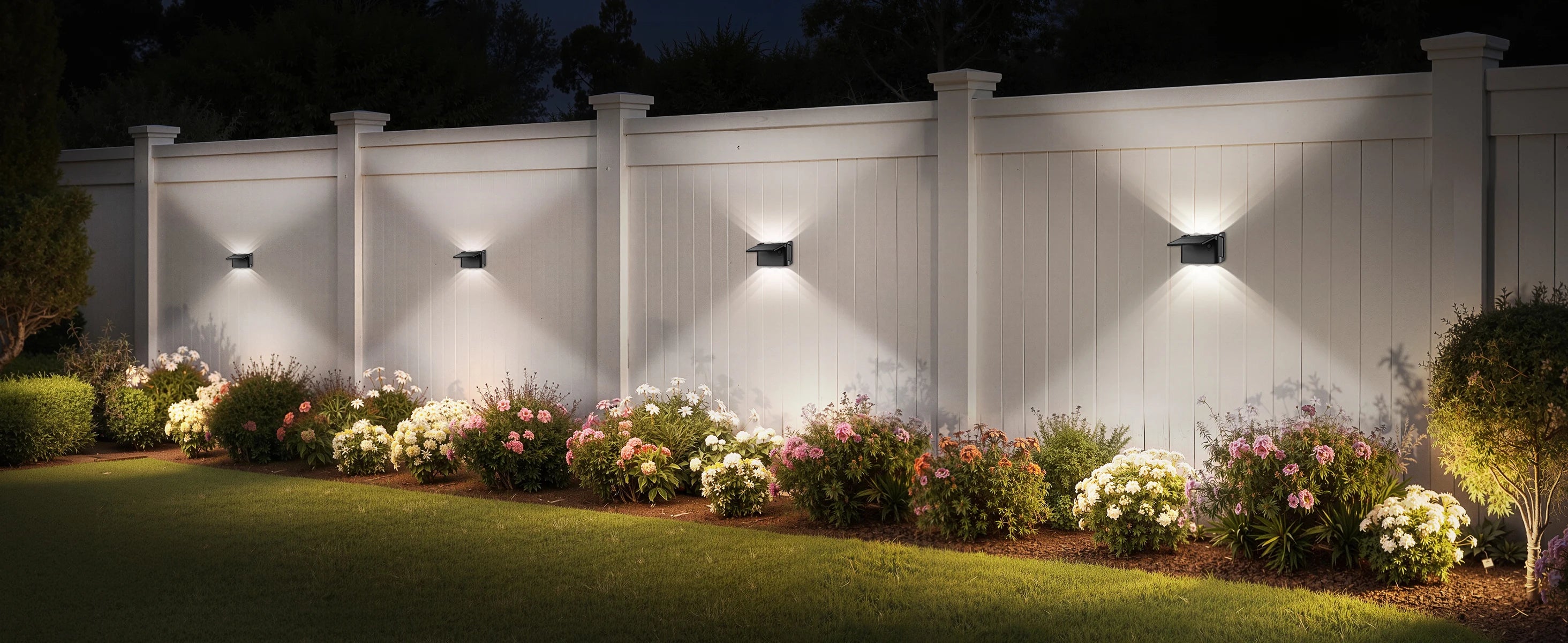 intelamp Solar Wall Lights 2 Pack with Remote, 3 Color Modes, IP65 | Customizable Up/Down lighting, IP65 Waterproof Solar Lamp for Outdoor Walls, Fences, Patios and Entryways