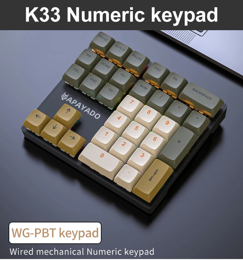 K33 Wired Mechanical Numeric Keypad With Multi-color Lights  Suitable for Finance, Business, 33-Key Laptop Numeric Keyboard
