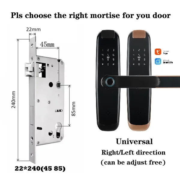 TUYA APP Compatible Smart Life App Unlock Smart Door Lock for Home Wood Door with Fingerprint Handle Combination Rfid Card