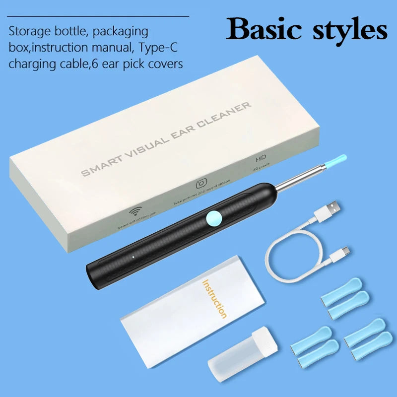 Digital Otoscope Ear Wax Removal Camera - HD Visual Lens - Tidesmit Relaxation Treatment Black Standard Tidesmit