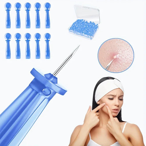 Disposable blackhead remover needles set, blue handles with needle tips and sterile caps
