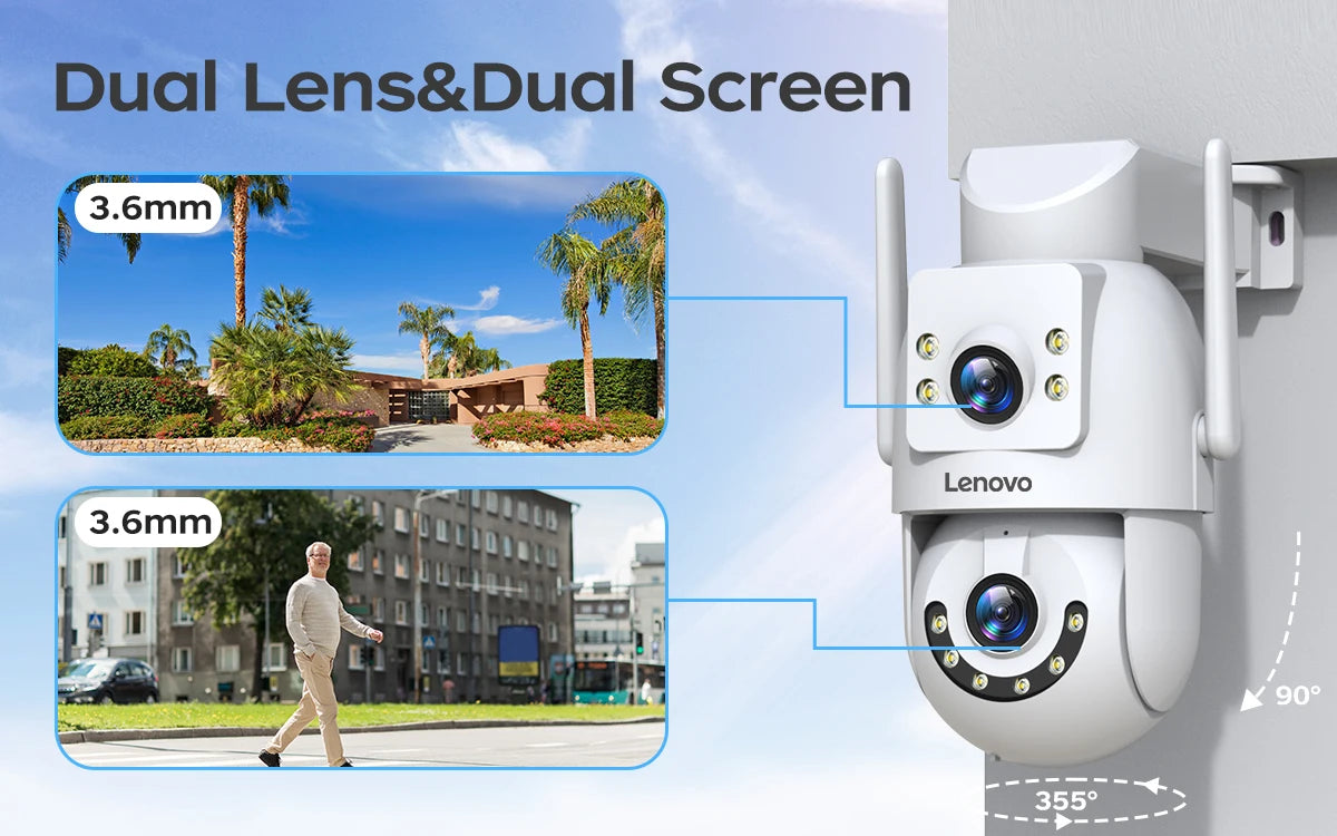Lenovo 8MP HD Outdoor 5G Security Camera with Dual Lens Dual Screen AI Tracking PTZ Color Night Vision Surveillance Protection
