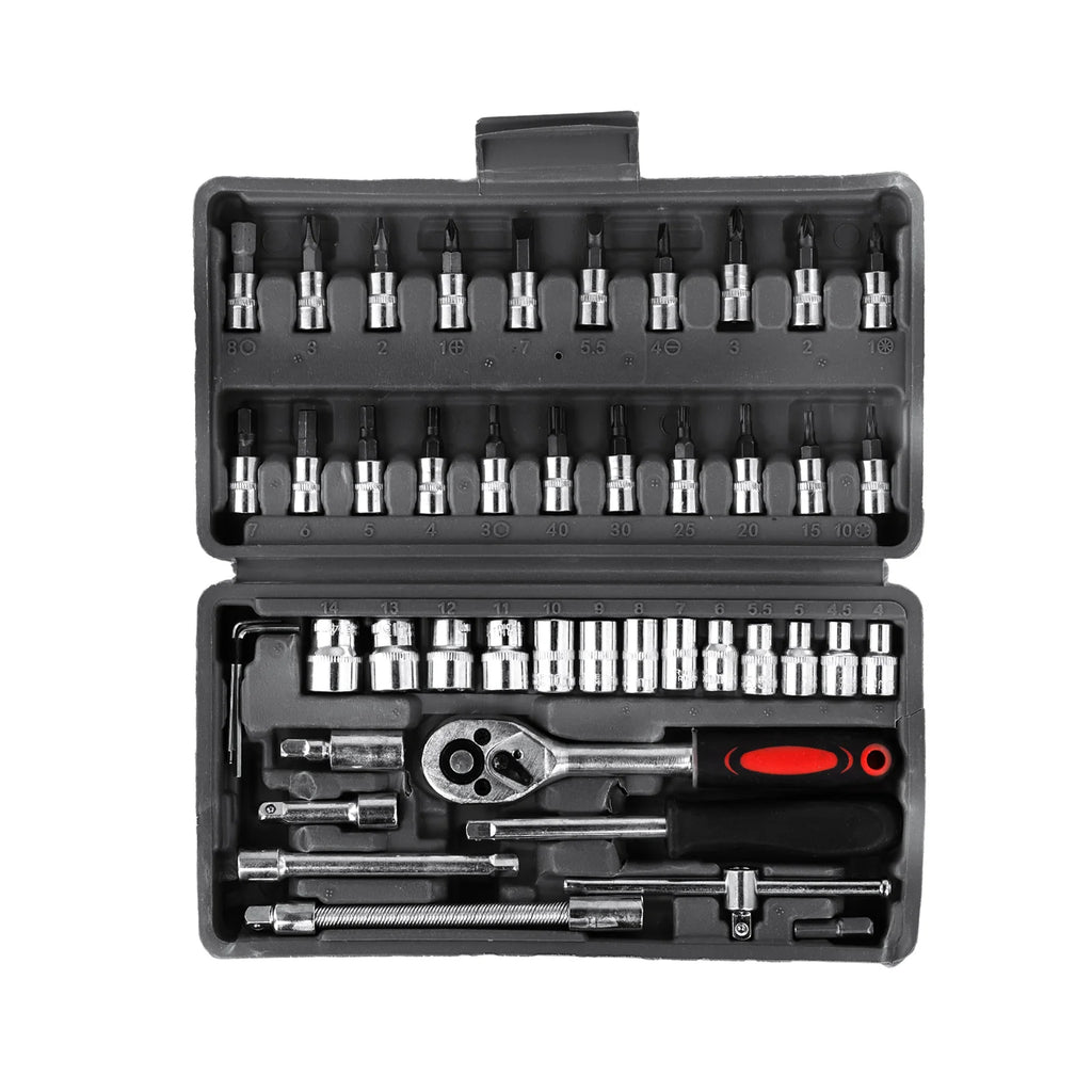 Podofo 46pcs Car Repair Tool Kit NEW Car Repair Tool Kit Socket Set Car Repair Tool Ratchet Torque Screwdriver For Bicycle