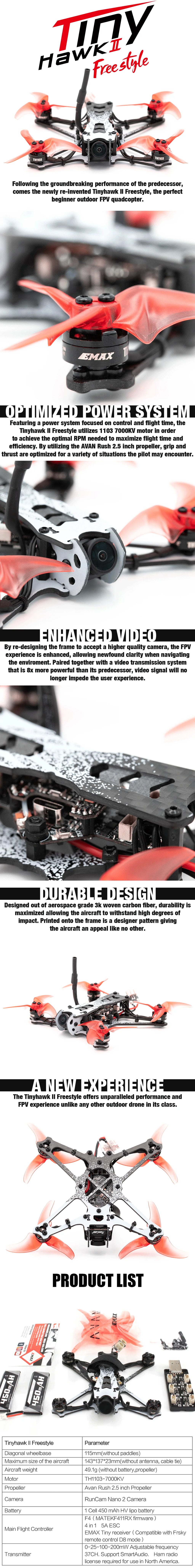 EMAX Tinyhawk Freestyle 2.5 Inch FPV Drone - Durable Brushless BNF Tidesmit