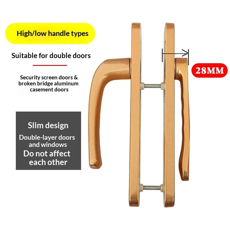 Thermal‑Break Aluminum Swing Door Ultra‑Thin Handle Lock for Aluminum Alloy Double Door Diamond‑Mesh Screen Door Hardware