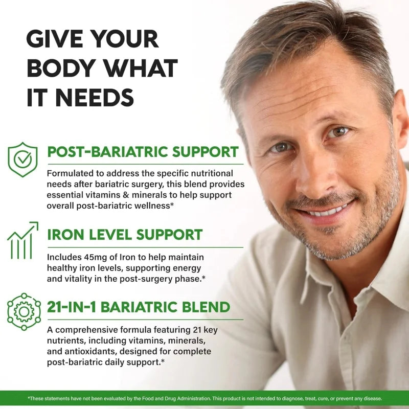 Bariatric Multivitamin - 45 mg Iron Supplements - All-in-One, 21 Essential Vitamins - Gastric Sleeve Support, 30 Patches/bag