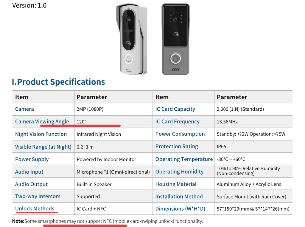 Tuya Wifi 7inch 4 Wires Video Doorbell HD Monitor RFID Metal IR Camera Visual Intercom Two-way Audio APP Unlock Video Door Phone