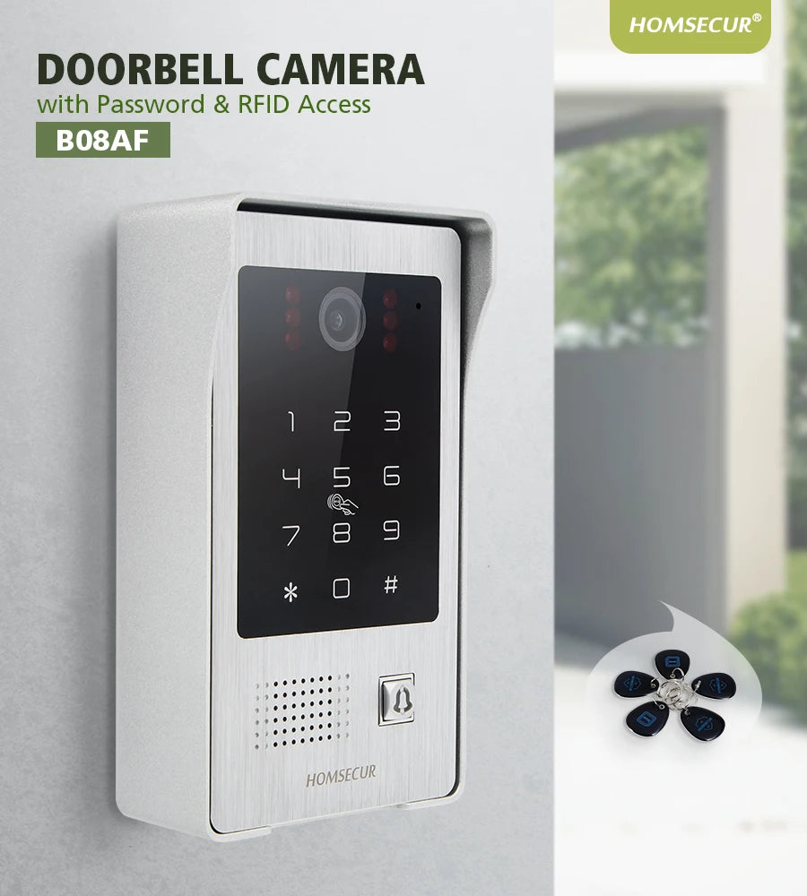 IP65 Intercom Doorbell Camera B09AF Password RFID Access 110° View Angle for HOMSECUR 4 Wire Tuya 1080P HD Video Home DoorPhone