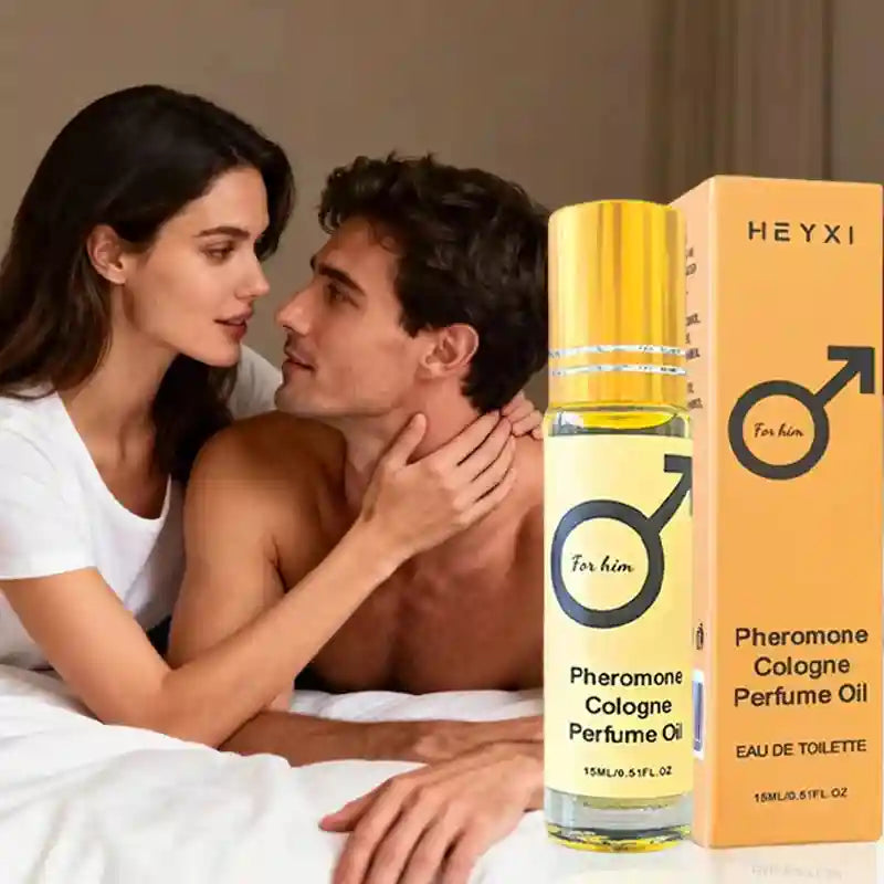 Heyxi Pheromone Cologne Perfume Oil for men. Roll-on travel EDT in yellow bottle, long-lasting romantic scent.