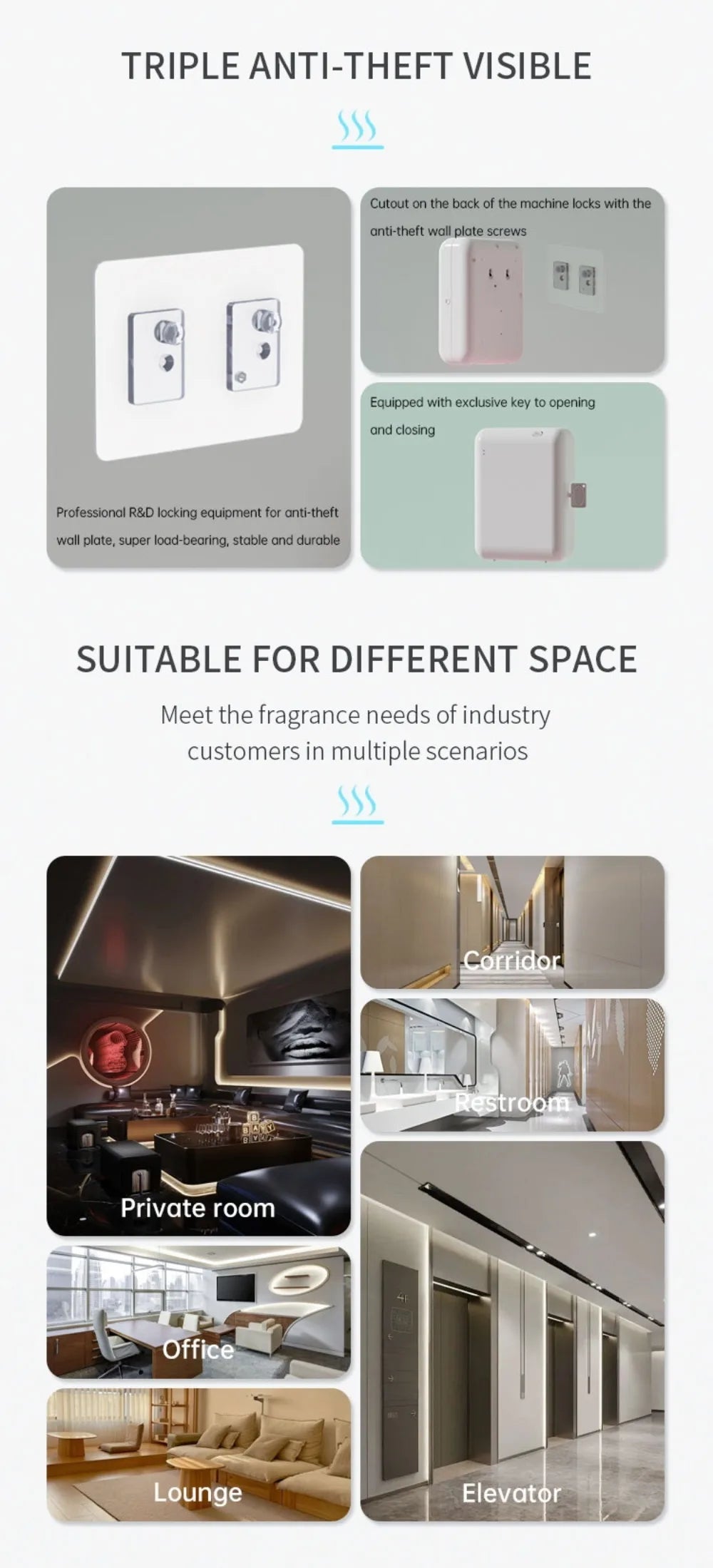 Wall Mounted Aroma Diffuser   Air Freshener Waterless Fragrance Diffuser Bluetooth Control Battery Scent Diffuser for Home