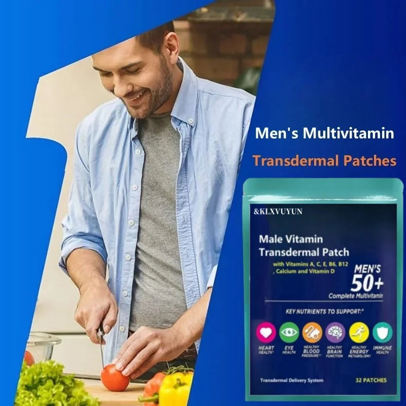 Men's 50+multi vitamin transdermal patch, containing vitamins A, B6, B12, zinc, calcium, and vitamin D for men's multi vitamins