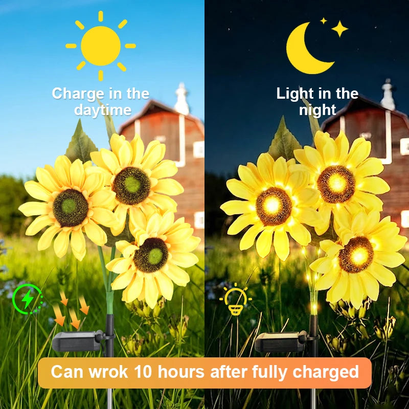 2/4 PCS Solar Powered Sunflower Light 3 Head Outdoor Waterproof LED Ground Insert Lawn Lamp For Garden Lawn Courtyard Decoration