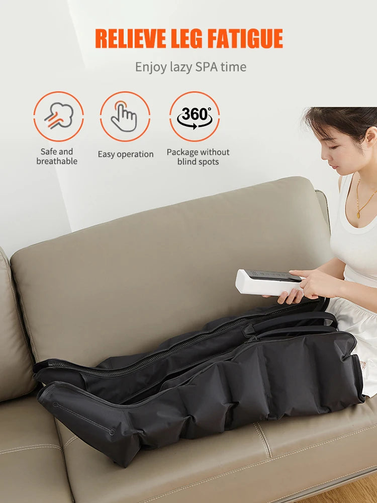 Air Compression Massage Boots for Leg Circulation - Black EU Plug Relaxation Treatment Tidesmit