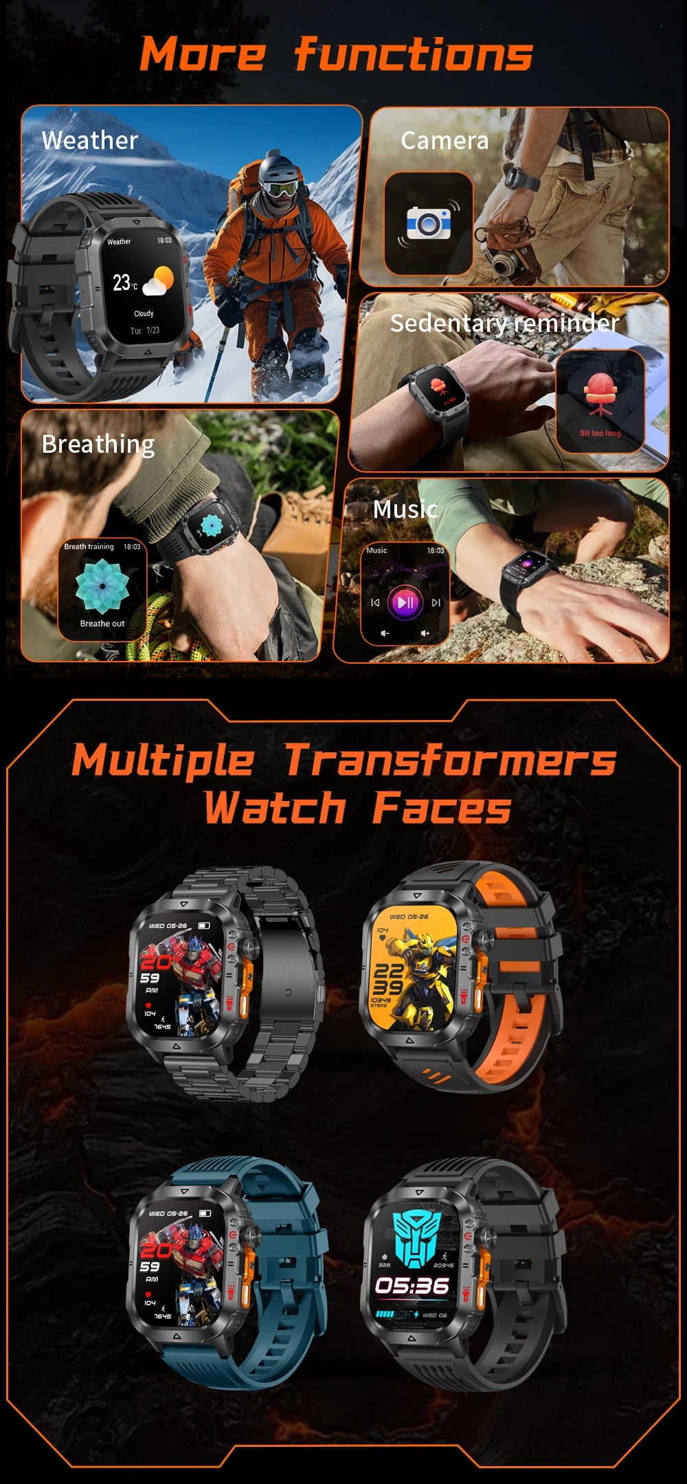 New 1000 MAh Battery Military Smartwatch 2.01" AMOLED Screen 5ATM Waterproof Fitness Tracker Sports Smart Watch For Android iOS