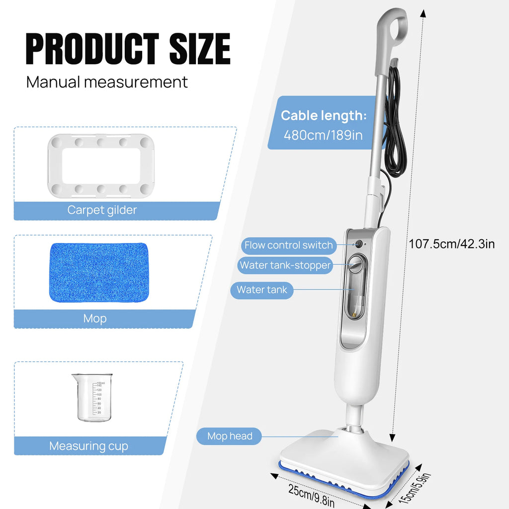 Tidesmit DayPlus 1500W steam mop showing detachable handheld cleaner and two washable microfiber cleaning pads