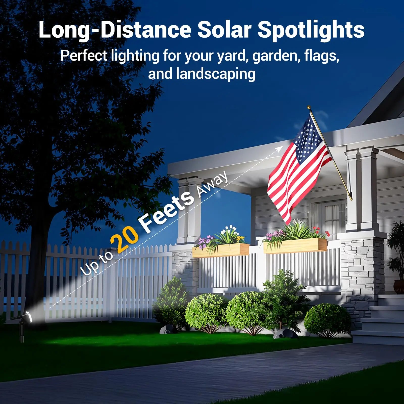 Solar Spot Lights Outdoor Waterproof IP65, Super Bright LEDs with Lens, 6500K 2 Lighting Modes, 2 in 1 Auto On/Off Solar Powered Spotlights for Yard Flag Landscape Tree, Cool White