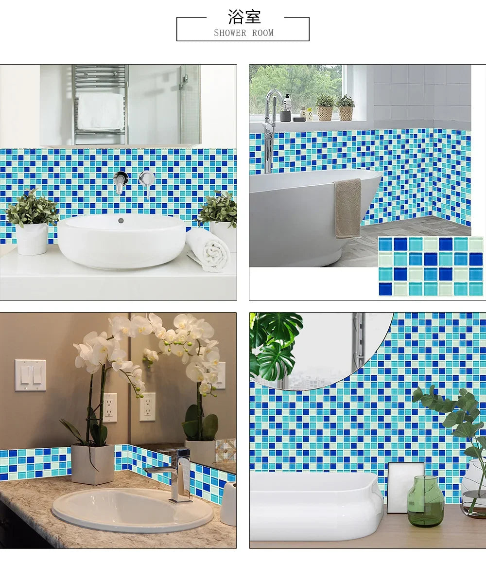 10pcs/set 10/15/20/30cm Flat Marble Mosaic Hard Tiles Wall Sticker Kitchen Bathroom Floor Diagonal Decor Wallpaper PVC Art Mural
