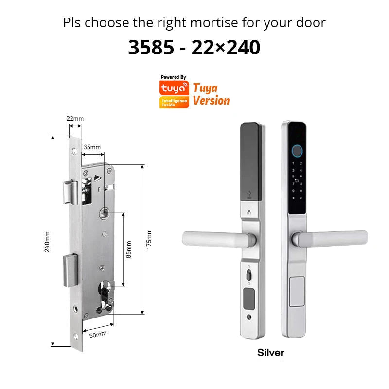Tuya Wifi App Waterproof Smart Aluminum Door Lock Euro Double Hook Mortise Fingerprint Password Electronic Sliding Door Lock