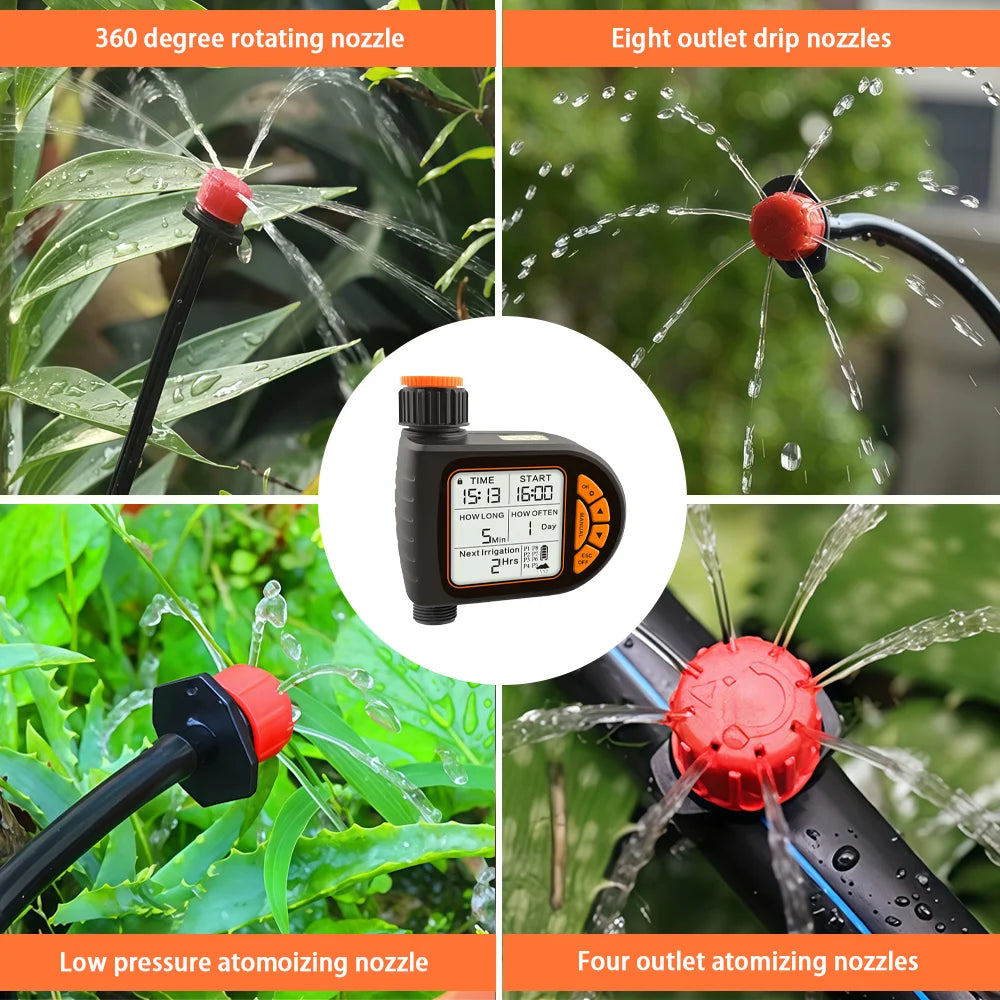 20M Smart Garden Timer Irrigation Set  LCD Automatic Watering Controller Set With Rain Sensor for Farms IPX5 Waterproof