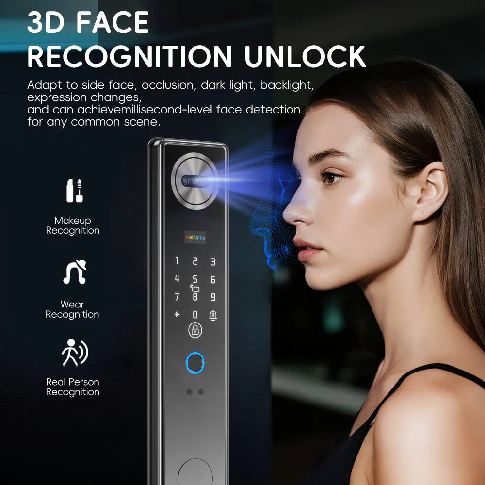 SANKESONG Smart Lock Real Time Intercom Wifi Camera Fingerprint Intelligent Palm Vein 3D Face Recognition Door Lock  DualBattery