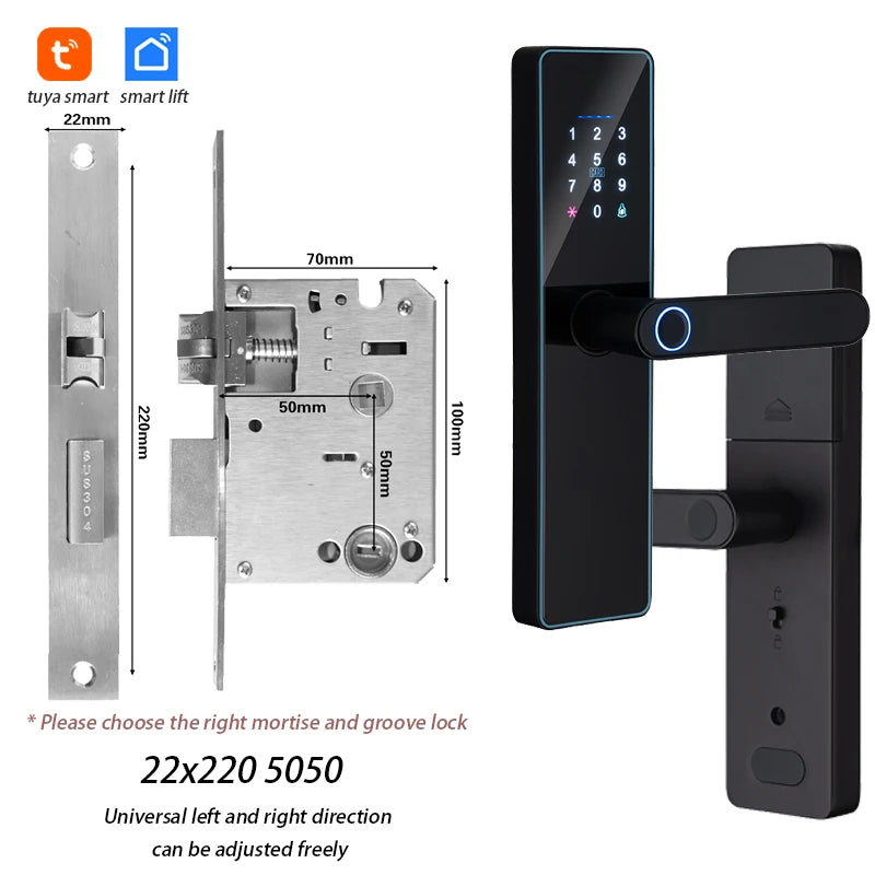 2026 New WiFi Tuya APP Smart Door Lock Remote Unlocking Digital Electronic Smart Home Wooden Door Lock Fingerprint Sound Quiet