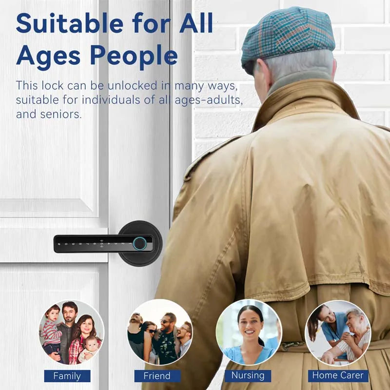 Tuya Handle Fingerprint Key Card Digital Smart Door Lock Keypad Key Entry Electronic Lock Home House 9 Languages Audio Playback