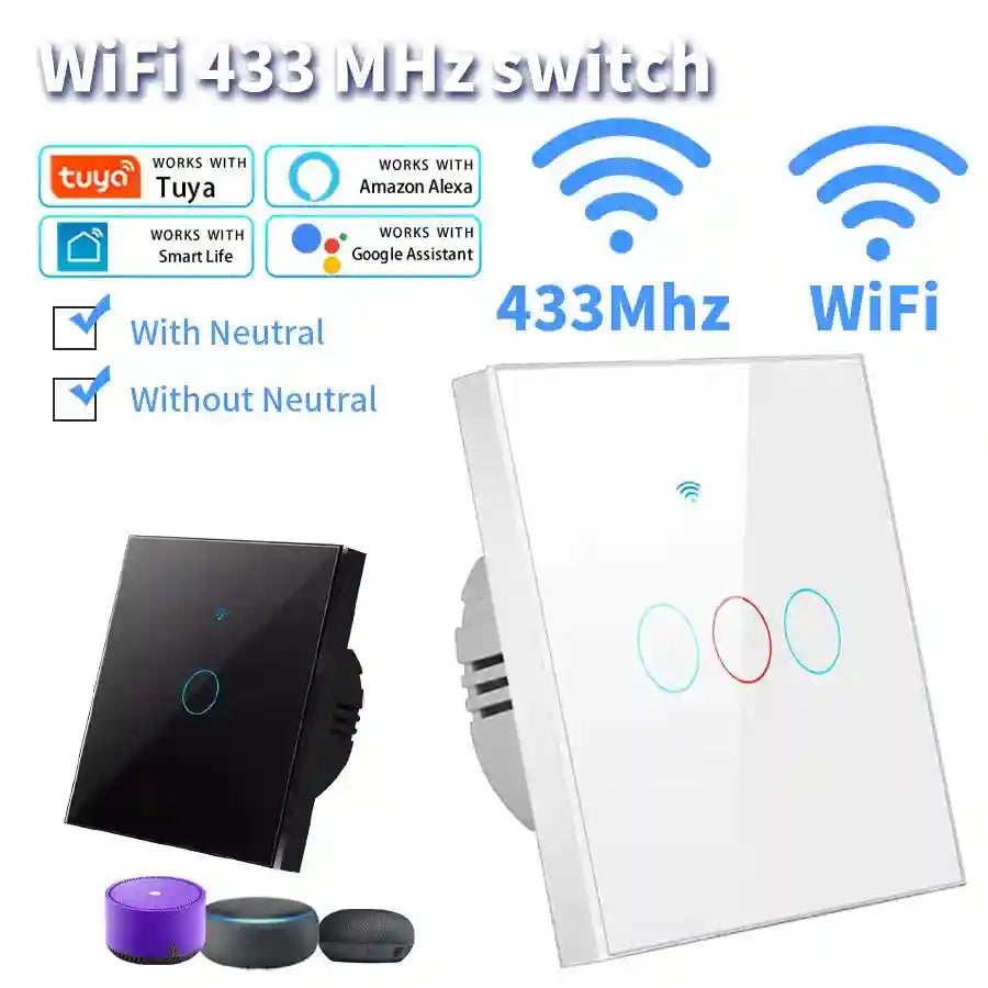 WiFi Smart Light Switch No Neutral Wire - 1, 2, or 3 Gang Options Tidesmit
