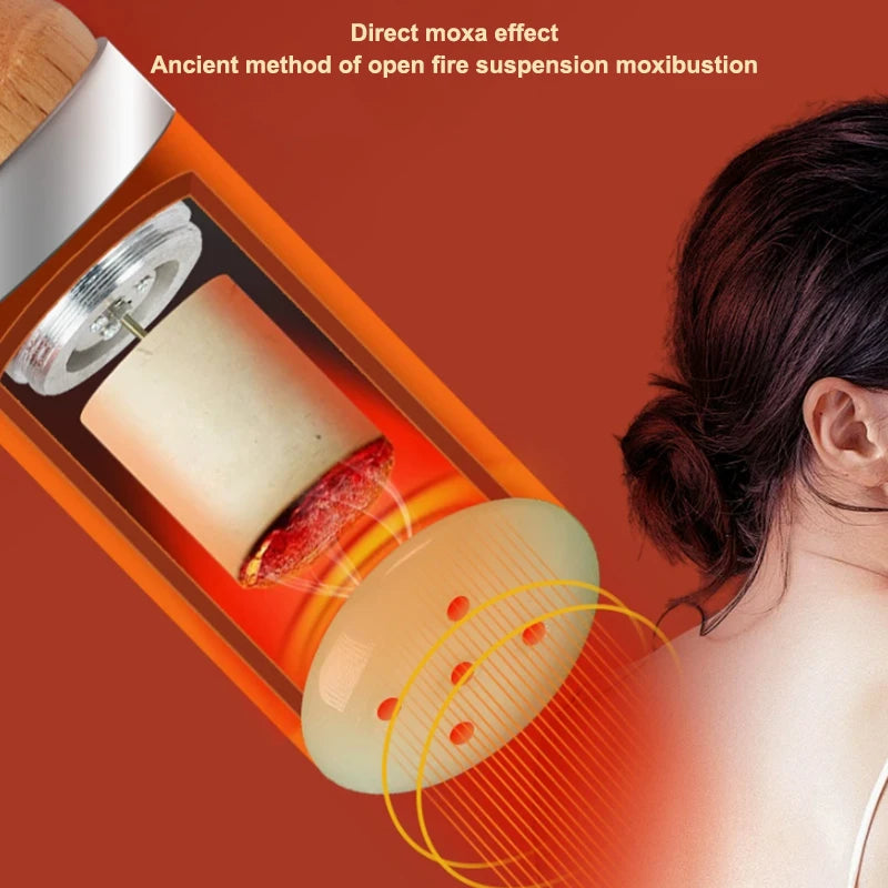 Warm jade facial massage device with moxibustion heating, hot compress therapy tool for skin tightening on shoulder.