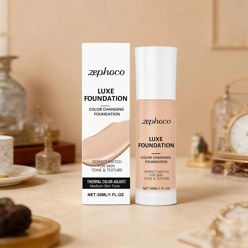 Tidesmit Zephoco Luxe thermal color changing foundation swatch showing moisturizing liquid texture and match