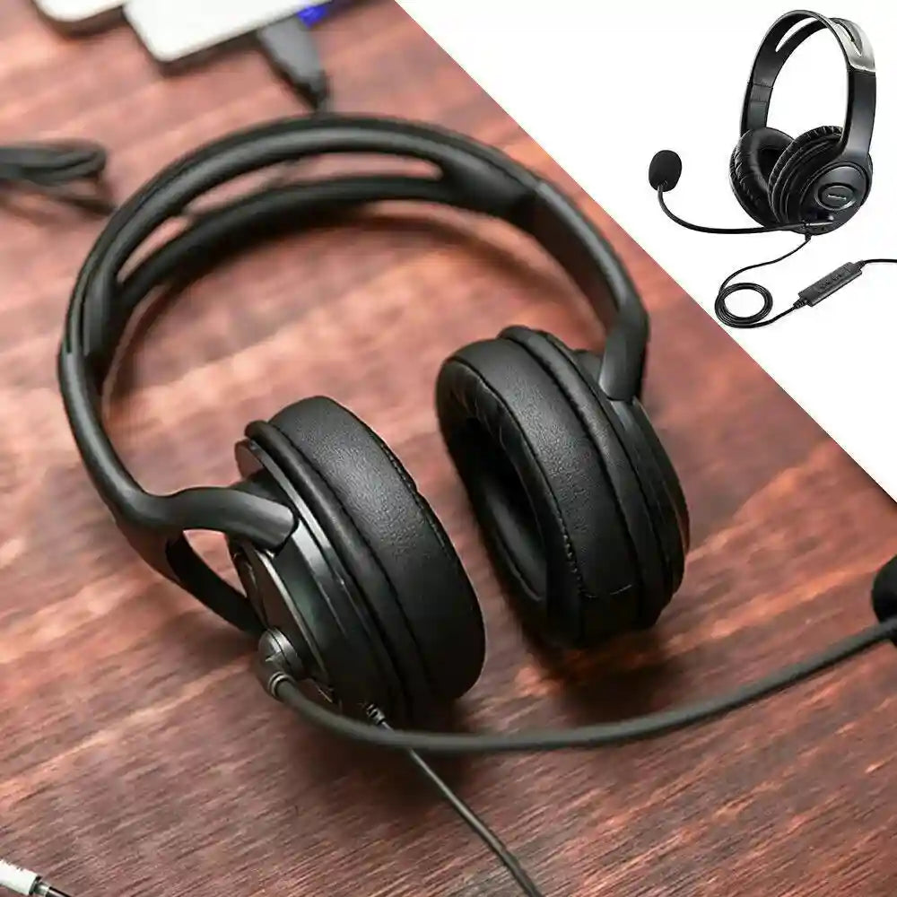 USB Wired Headset with Noise Cancelling Mic for PC - Black Tidesmit