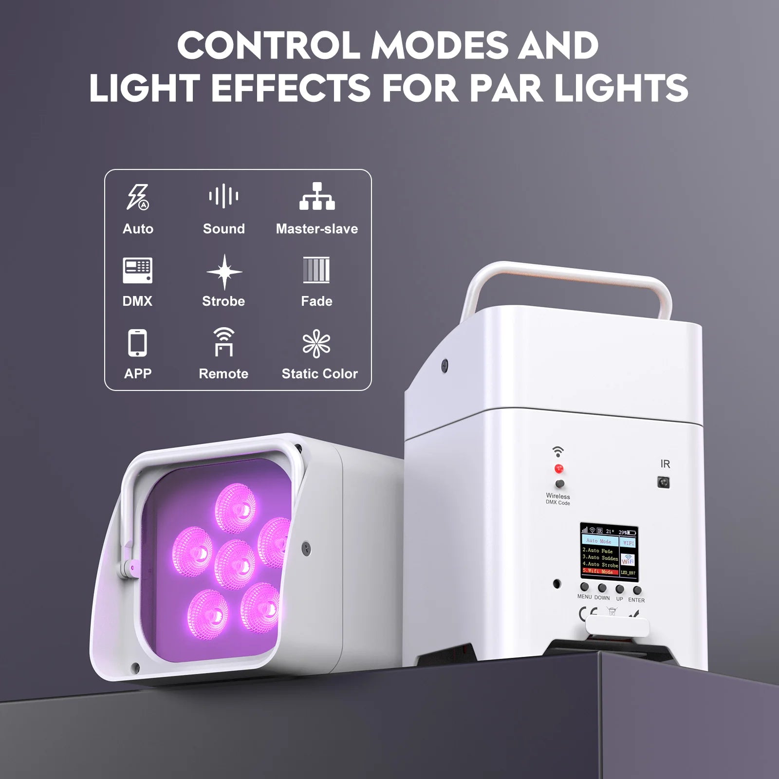 U'King 4PCS RGBWA+UV LED Par Light with Bag 6x18W DMX Stage Light Rechargeable Built-in Battery Wireless Par Light Dyeing Light