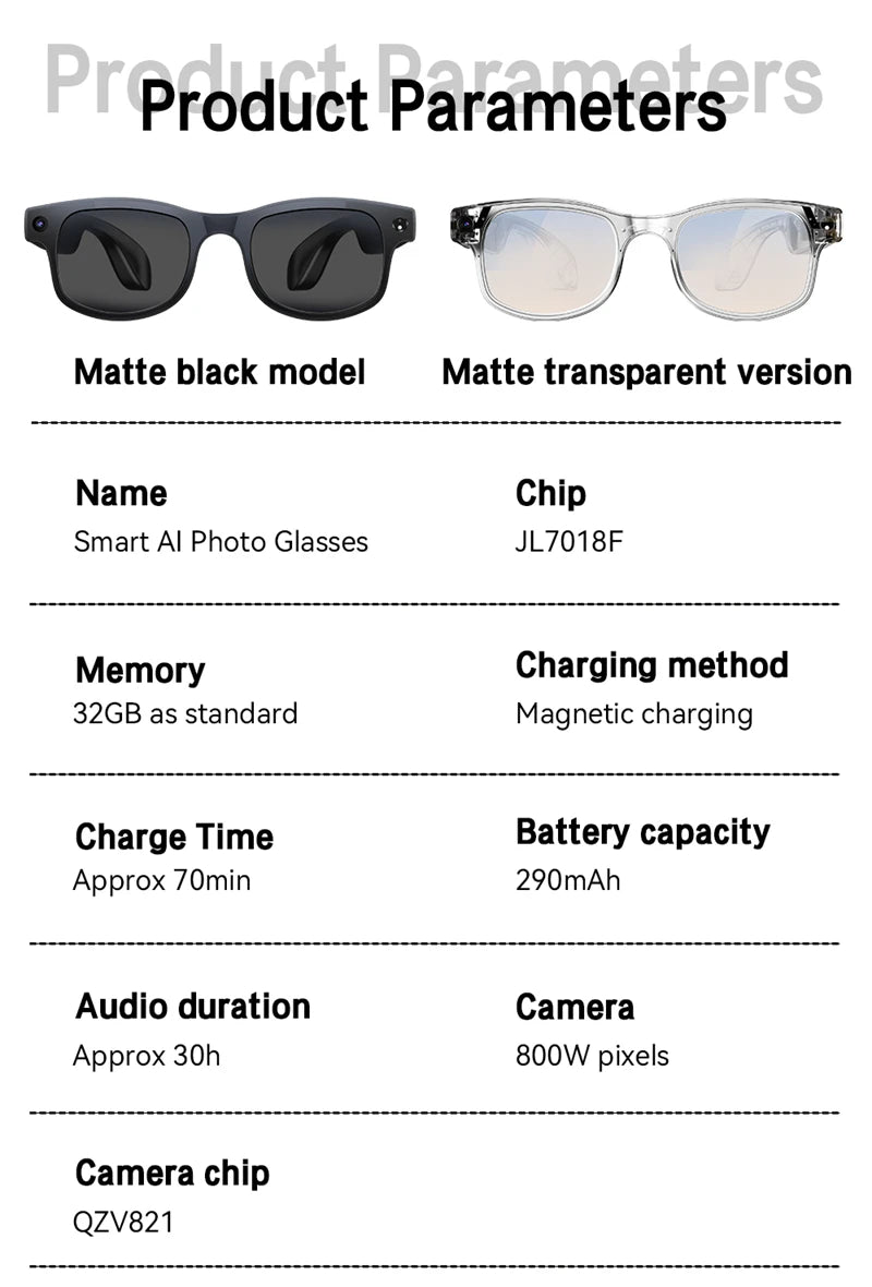 Tidesmit Smart Glasses with Camera & Bluetooth - Black & Transparent Tidesmit