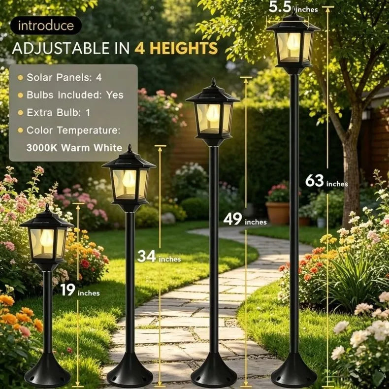 2 Pack 63 Inch Solar Lamp Post Lights, 1800 Lumens Outdoor Solar Landscape Lights with Replaceable Bulbs, IP44 Waterproof Warm White Lighting，Courtyard lights, outdoor solar street lights， for Garden, Patio, Lawn, Pathway