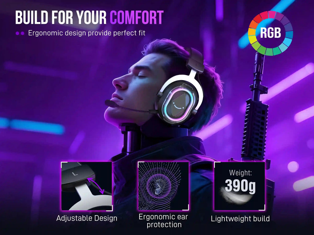 RGB Gaming Headset with 7.1 Surround Sound and Detachable Microphone (H13) Tidesmit
