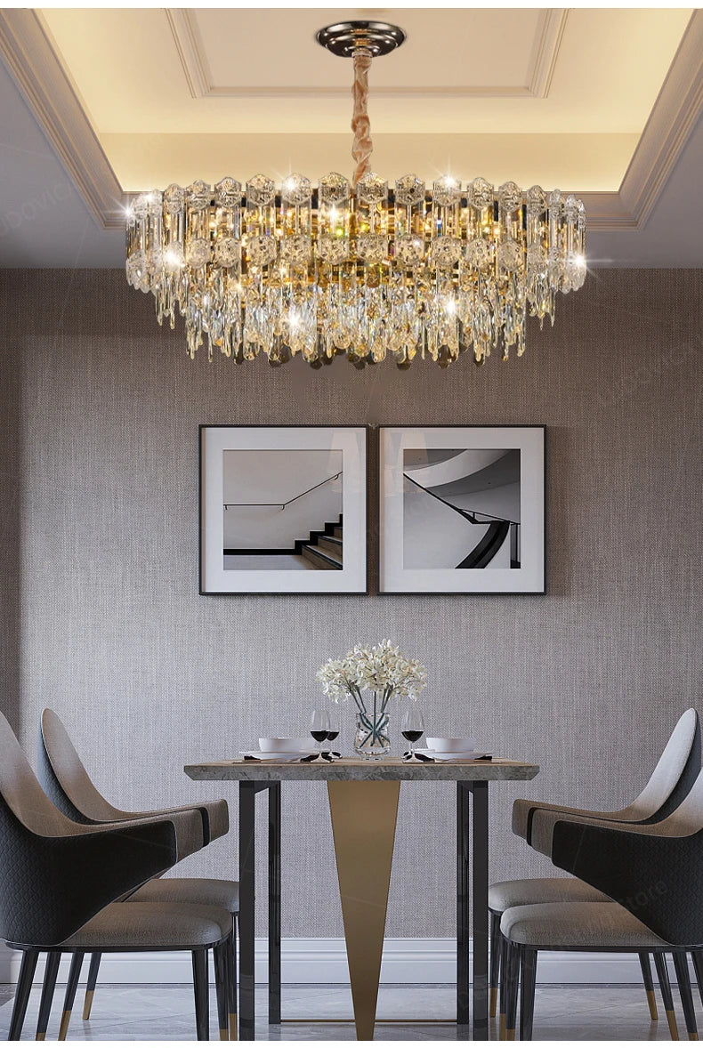 Modern Crystal LED Chandelier for High Ceilings - Adjustable Light Tidesmit