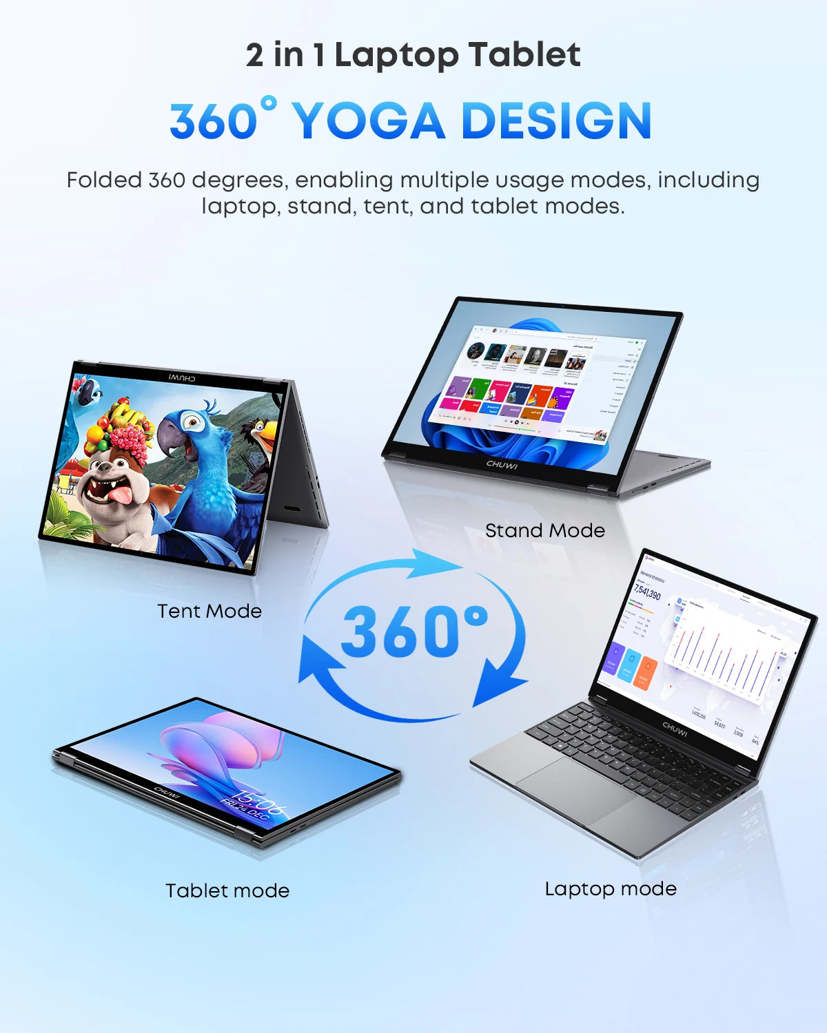 CHUWI FreeBook 2-in-1 Touch Screen Laptop Laptop 13.4'' IntelN150 16GB LPDDR5 RAM 512GB SSD FHD 2520x1680 WiFi6 BT5.2 Windows 11