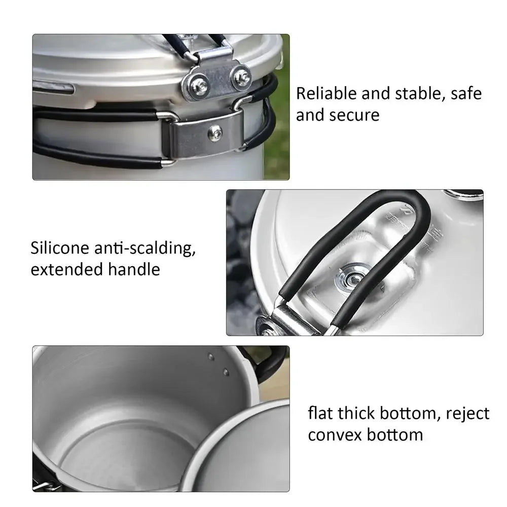 Portable pressure cooker with secure latch, extended silicone handle, thick bottom base