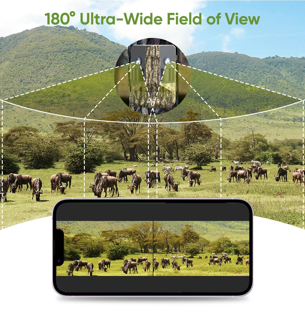 UCON 24MP Outdoor Solar Cellular Trail Camera Wildlife Camera Dual Screen Dual PIR Animal Detection 0.2s Triggered Night Vision