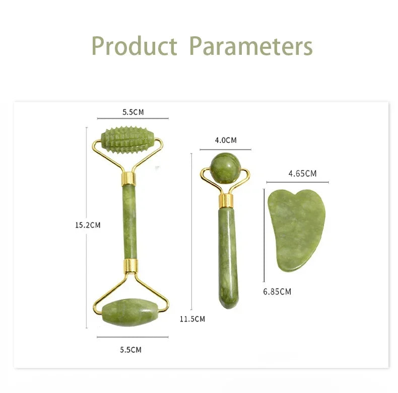 Jade Roller and Gua Sha Set for Facial Lifting | Green Stone Massage Tool Body Shaping Massage Equipment Tidesmit