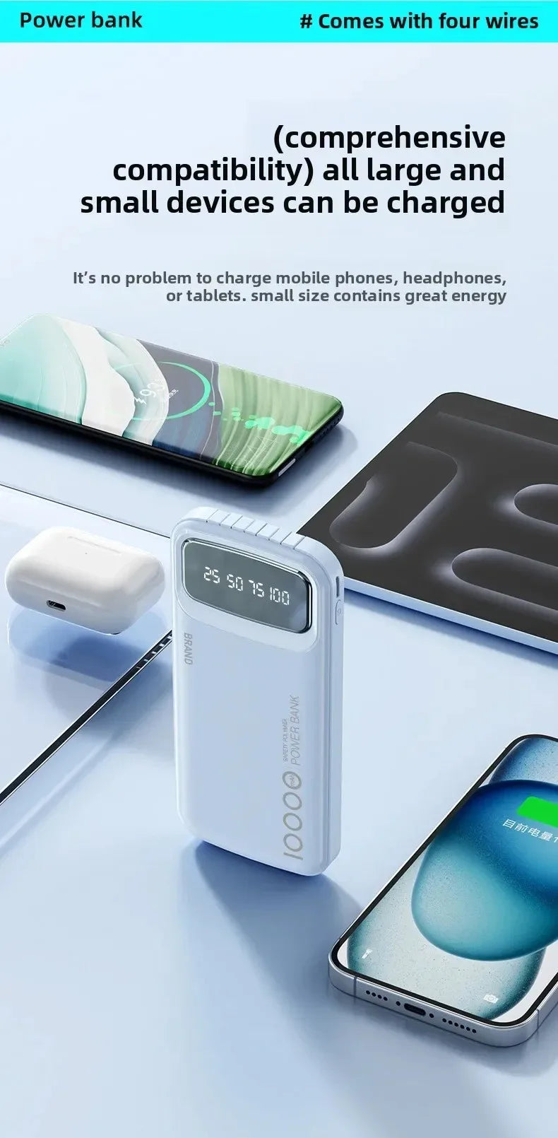 Portable Charger 10000mAh with Integrated USB-C Cable | Tidesmit Tidesmit