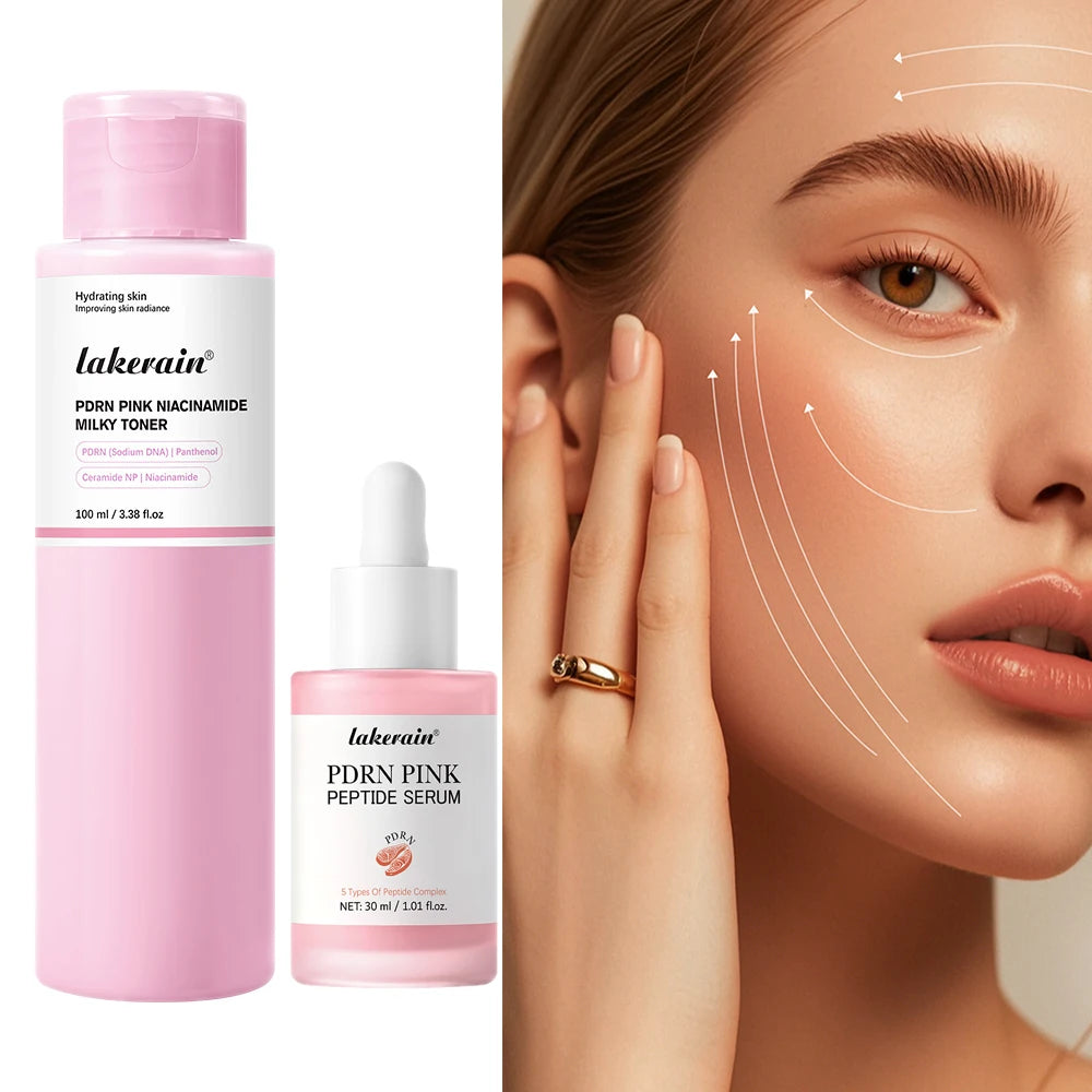 Pink peptide serum bottle with dropper; hydrating skincare toner bottle, pink
